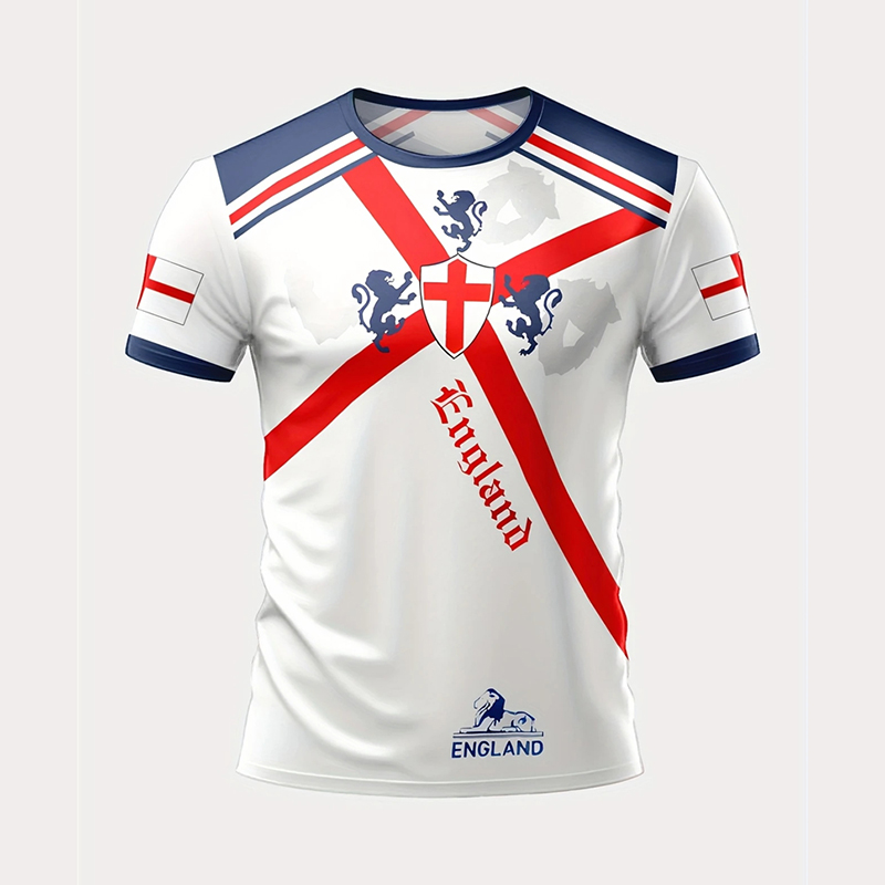 Badminton England - 夏イングランド旗男性サッカー Tシャツ 3D プリントグラフィックカジュアルスポーツ半袖 Tシャツアウトドアファッション子供 Tシャツトップ