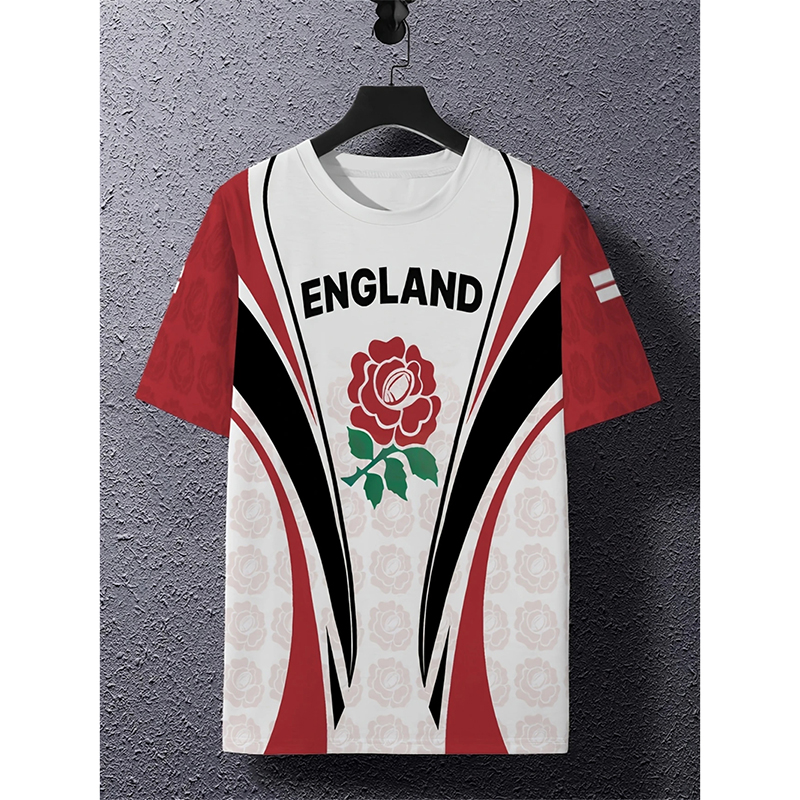 夏用イングランド国旗柄メンズフットボールTシャツ グラフィッ - Badminton England のレビューと価格